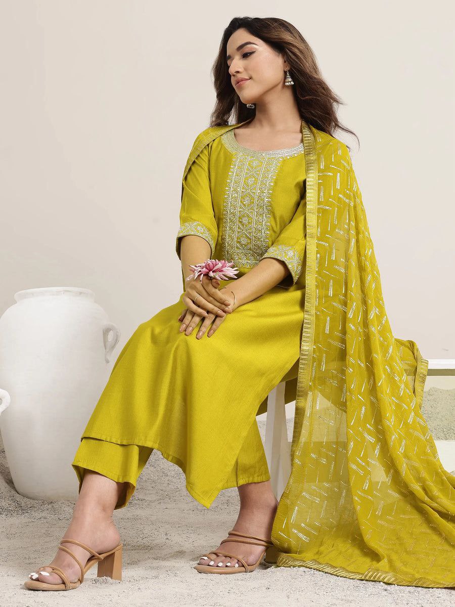 Premium Embroidered Rayon Slub Kurta Pant Set with Amrai Silk Dupatta | Festival & Party Wear Collection